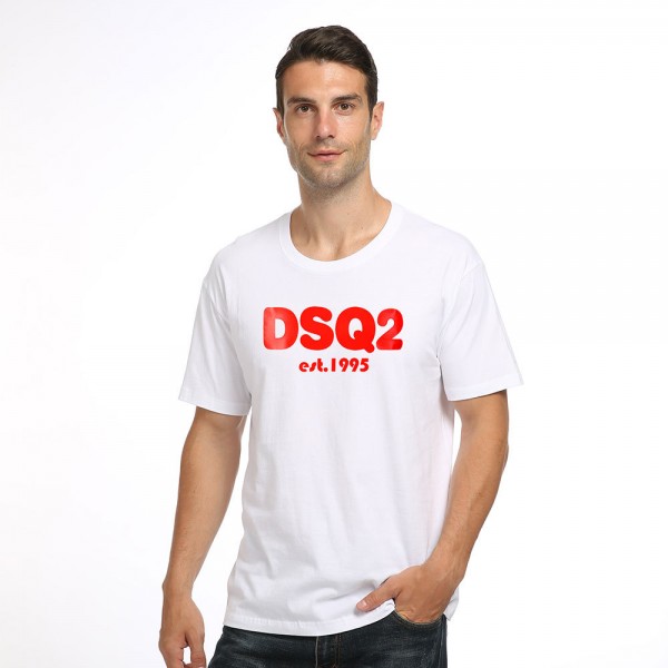 Euro American fashion brand D2 printed men's summer round neck cotton T-shirt DSQ youth half sleeve top bottom shirt