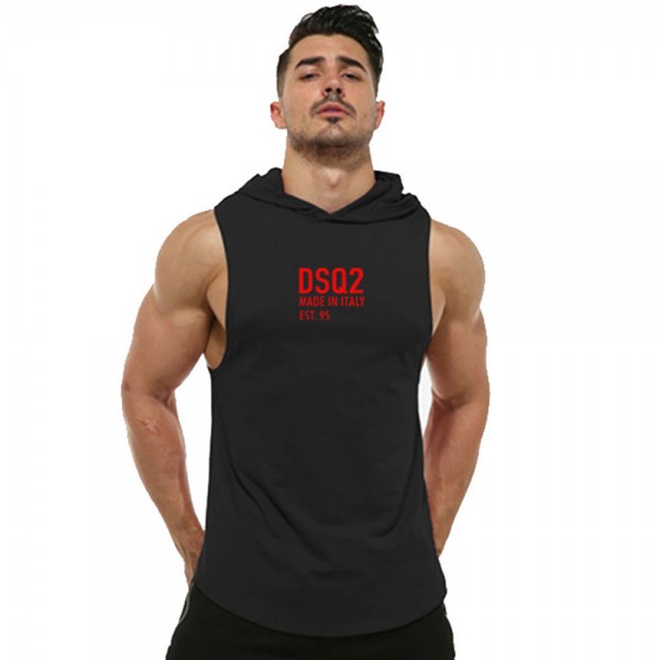 2021 summer new men's hooded cotton T-shirt vest loose fit vest outdoor fitness vest