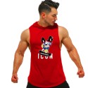 2021 summer new men's hooded cotton sweat absorbing T-shirt vest leisure fitness sports loose bodybuilding vest
