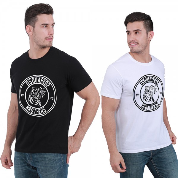 DSQ cross border supply men's Cotton Short Sleeve T-Shirt round neck sweat absorbing and breathable men's printing in spring and summer