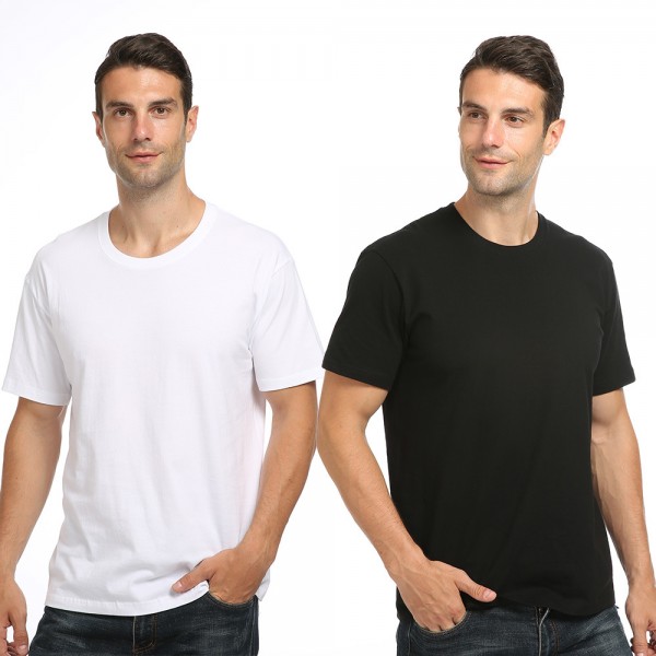 T-shirt spring and summer young men's simple sweat absorbing cotton round neck Pullover loose short sleeve solid color Polo casual T-shirt