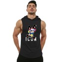 2021 summer new men's hooded cotton sweat absorbing T-shirt vest leisure fitness sports loose bodybuilding vest