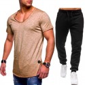 2020 new men's sportswear suit casual fashion V-neck T-shirt + casual sports pants