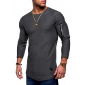 2021 fashion men's solid color round neck long sleeve T-shirt arm zipper casual European style long sleeve backing