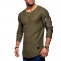 2020 spring and autumn men's new solid color round neck long sleeve T-shirt, arm zipper splicing, one cotton base shirt