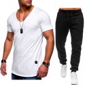 2020 new men's sportswear suit casual fashion V-neck T-shirt + casual sports pants