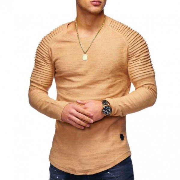 2020 spring summer autumn new men's cotton base shirt casual slim pleated raglan sleeve men's long sleeve T-shirt