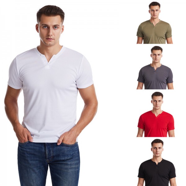 Cross border European and American fashion men's V-neck elastic breathable quick drying T-shirt in summer 2020