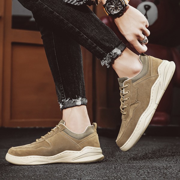 New leisure sports shoes four seasons men's shoes leather trend versatile board shoes comfortable and breathable running shoes men's shoes