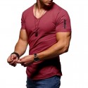 Amazon large men's V-neck casual men's T-shirt solid color short sleeve youth undergarment factory direct sale