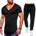 2020 new men's sportswear suit casual fashion V-neck T-shirt + casual sports pants