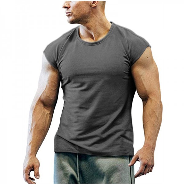 2020 new fashion sleeveless T-shirt men's summer leisure sports fitness men's short sleeve base shirt