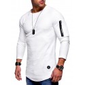 2021 fashion men's solid color round neck long sleeve T-shirt arm zipper casual European style long sleeve backing