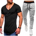 2020 new men's sportswear suit casual fashion V-neck T-shirt + casual sports pants