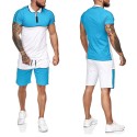 Cross border men's sports suit 2020 summer new short sleeve plus 5-point shorts color matching short sleeve suit