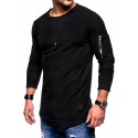 2021 fashion men's solid color round neck long sleeve T-shirt arm zipper casual European style long sleeve backing