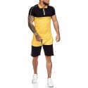 Cross border men's sports suit 2020 summer new short sleeve plus 5-point shorts color matching short sleeve suit