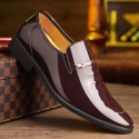 2020 new men's leather shoes dad shoes retro bright leather formal business shoes round toe sleeve men's shoes