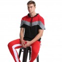Cross border spring men's clothing Europe and the United States color matching men's T-shirt three color stitching hooded short sleeve base shirt in 2020