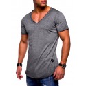 2019 summer new men's V-neck T-shirt casual arc hem short sleeve solid color base shirt