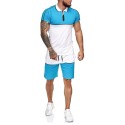 Cross border men's sports suit 2020 summer new short sleeve plus 5-point shorts color matching short sleeve suit