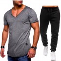 2020 new men's sportswear suit casual fashion V-neck T-shirt + casual sports pants