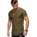 Europe and the United States 2020 cross border men's T-shirt slim solid color stripe pleated short sleeve fitness T-shirt manufacturers direct sales