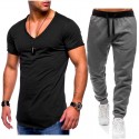 2020 new men's sportswear suit casual fashion V-neck T-shirt + casual sports pants