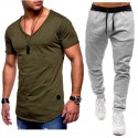 2020 new men's sportswear suit casual fashion V-neck T-shirt + casual sports pants