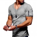 Amazon large men's V-neck casual men's T-shirt solid color short sleeve youth undergarment factory direct sale