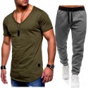 2020 new men's sportswear suit casual fashion V-neck T-shirt + casual sports pants