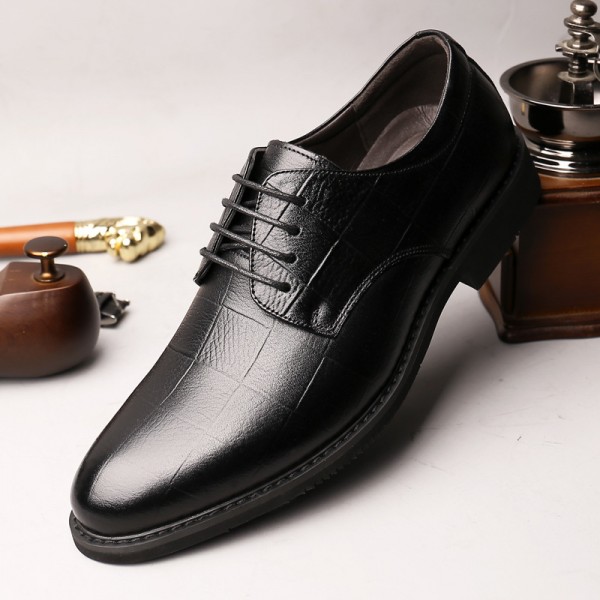 Junster men's new summer business dress shoes top layer breathable men's shoes front lace up single shoes