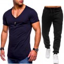 2020 new men's sportswear suit casual fashion V-neck T-shirt + casual sports pants