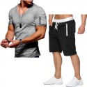 2020 foreign trade new men's casual T-shirt cross border youth V-neck fashion T-shirt short sleeve suit men