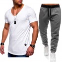 2020 new men's sportswear suit casual fashion V-neck T-shirt + casual sports pants