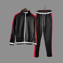 2021 cross border men's foreign trade sweater men's color matching collar men's cardigan sweater leisure sports suit