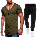 2020 new men's sportswear suit casual fashion V-neck T-shirt + casual sports pants