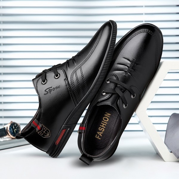 Leather shoes men's autumn casual breathable men's leather shoes Korean version British business shoes round head soft sole shoes