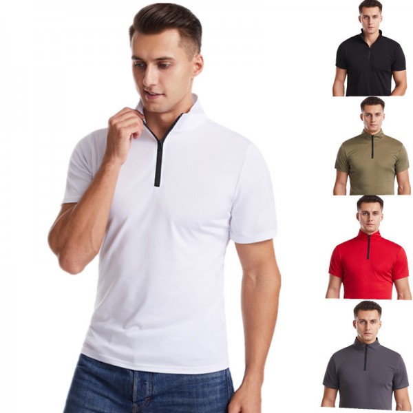 Foreign trade large men's T-shirt foreign trade Amazon sports zipper collar men's short sleeve fitness running t-shirt men's T-shirt