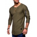 2021 fashion men's solid color round neck long sleeve T-shirt arm zipper casual European style long sleeve backing