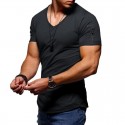 Amazon large men's V-neck casual men's T-shirt solid color short sleeve youth undergarment factory direct sale