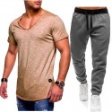 2020 new men's sportswear suit casual fashion V-neck T-shirt + casual sports pants