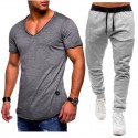 2020 new men's sportswear suit casual fashion V-neck T-shirt + casual sports pants