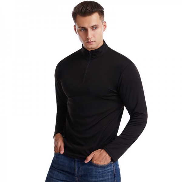 Foreign trade men's wear spring and autumn new sports breathable quick drying men's T-Shirt Large stand collar zipper long sleeve t-shirt men's T-shirt