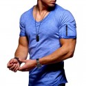 Amazon large men's V-neck casual men's T-shirt solid color short sleeve youth undergarment factory direct sale