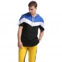 Cross border spring men's clothing Europe and the United States color matching men's T-shirt three color stitching hooded short sleeve base shirt in 2020