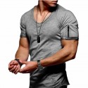 Amazon large men's V-neck casual men's T-shirt solid color short sleeve youth undergarment factory direct sale