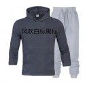 Men's suit autumn and winter new long sleeve Plush hooded foreign trade sweater plus slacks suit