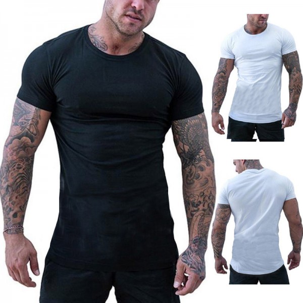 Cross border men's round neck casual solid color T-shirt in summer 2020