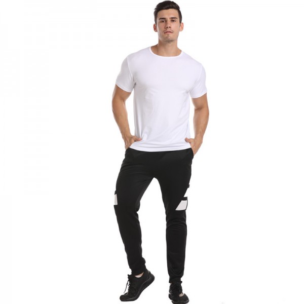 2020 summer new men's Korean casual men's T-shirt set solid round neck men's T-shirt + color matching sports pants